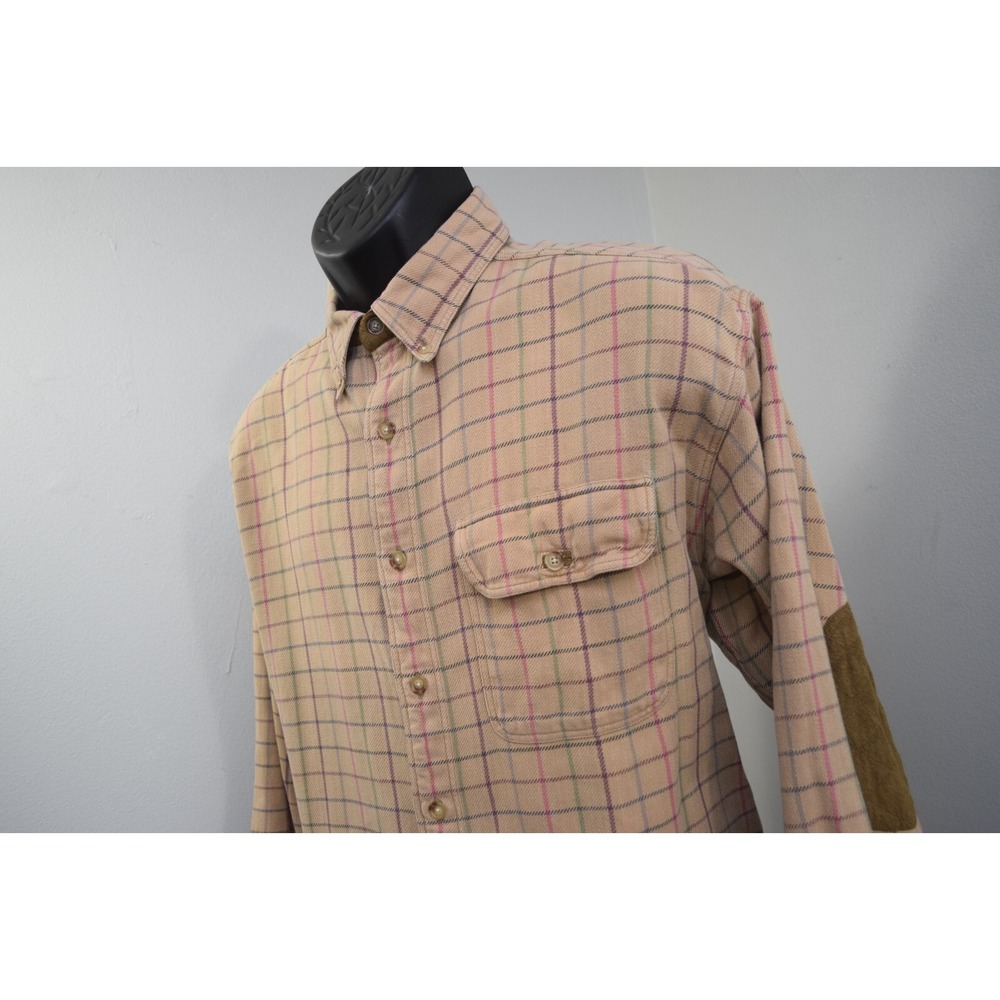 Orvis Flannel Shirt Elbow Pads Plaid Long Sleeve Button Up‎ Mens SIze Large
